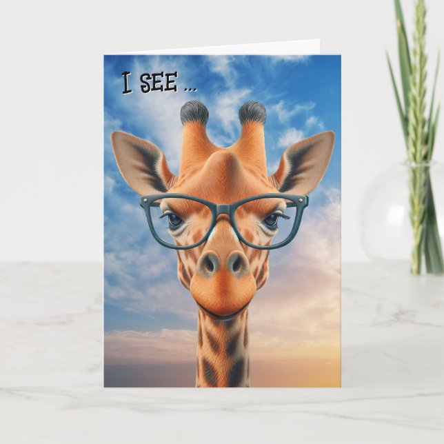 Funny Birthday Giraffe Wearing Eyeglasses Card (Front)