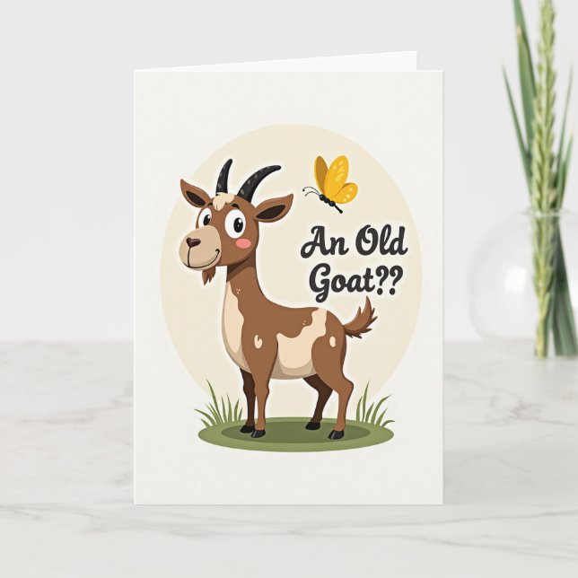 Funny Birthday Goat Illustration Card (Front)