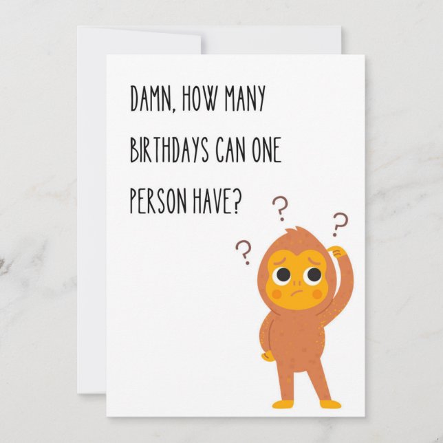 Funny Birthday Greeting Card Monkey Unique Humour (Front)