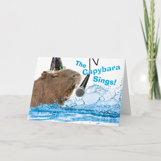 Funny Birthday Happy Capybara Sings Card (Front)