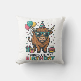 Funny Birthday Highland Cow Party Design_1 Cushion