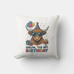 Funny Birthday Highland Cow Party Design_1 Cushion