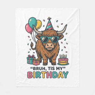 Funny Birthday Highland Cow Party Design_1 Fleece Blanket