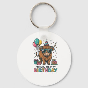 Funny Birthday Highland Cow Party Design_1 Key Ring