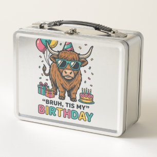Funny Birthday Highland Cow Party Design_1 Metal Lunch Box