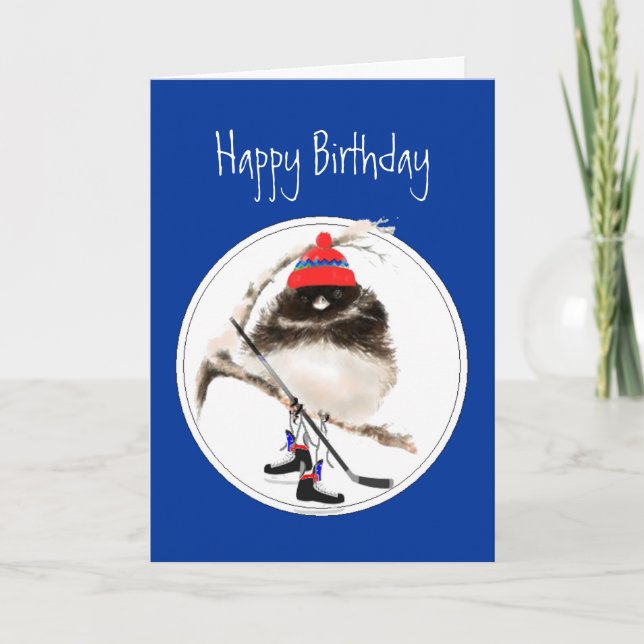 Funny Birthday Ice Hockey Winter Sport Bird Card (Front)