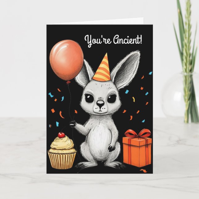 Funny Birthday Kangaroo With Party Hat Vector Card (Front)