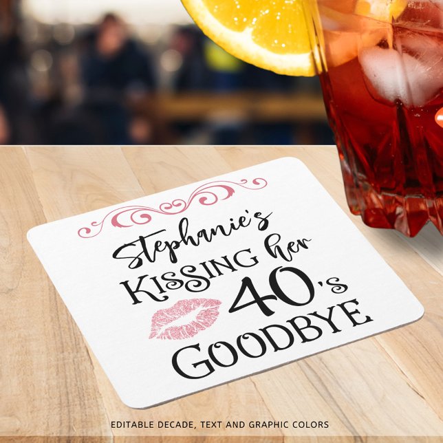 Funny Birthday Kissing A Decade Goodbye Custom Square Paper Coaster (Creator Uploaded)