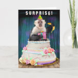 Funny Birthday Monkey Jumping Out of Cake Bananas Holiday Card<br><div class="desc">Surprise! This funny birthday card shows a smiling Capuchin monkey popping out of a cake. It has a party hat on its head and a present and a banana in its hands. The inside text (which can be personalised) says, "I hope your birthday is absolutely bananas." This card is designed...</div>