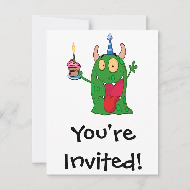 funny birthday monster cartoon character invitation (Front)