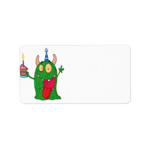 funny birthday monster cartoon character label