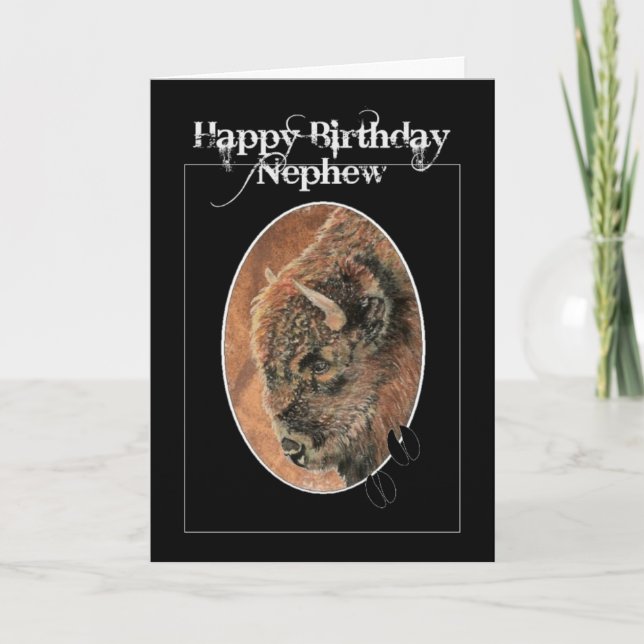 Funny Birthday Nephew Bison, Buffalo Animals Card (Front)