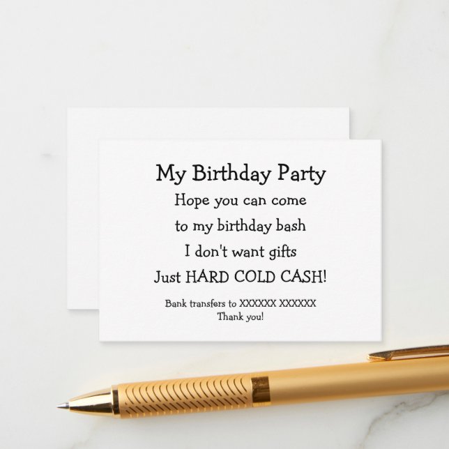 Funny Birthday No Gifts Money Poem Enclosure Card (Front/Back In Situ)
