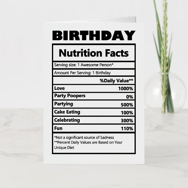 Funny Birthday Nutrition Facts Foil Greeting Card (Front)