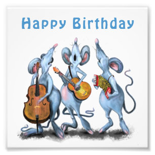 Funny Birthday Photo Print with Musical Mouse Band
