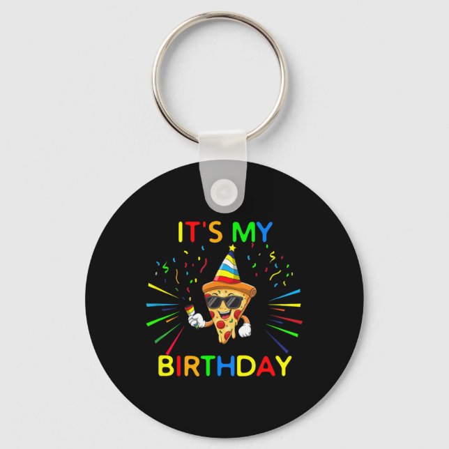 Funny Birthday Pizza Party Quote Key Ring (Front)