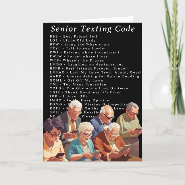 Funny Birthday Seniors Texting Code Card (Front)