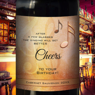 Funny Birthday Singing Music Wine Label