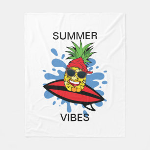 Funny Birthday Surfing Pineapple Fleece Blanket