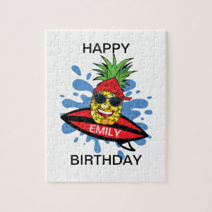 Funny Birthday Surfing Pineapple Jigsaw Puzzle