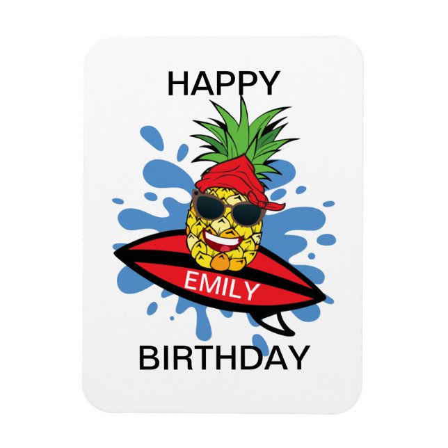Funny Birthday Surfing Pineapple Magnet (Vertical)