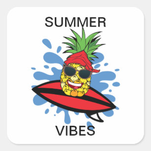 Funny Birthday Surfing Pineapple Square Sticker