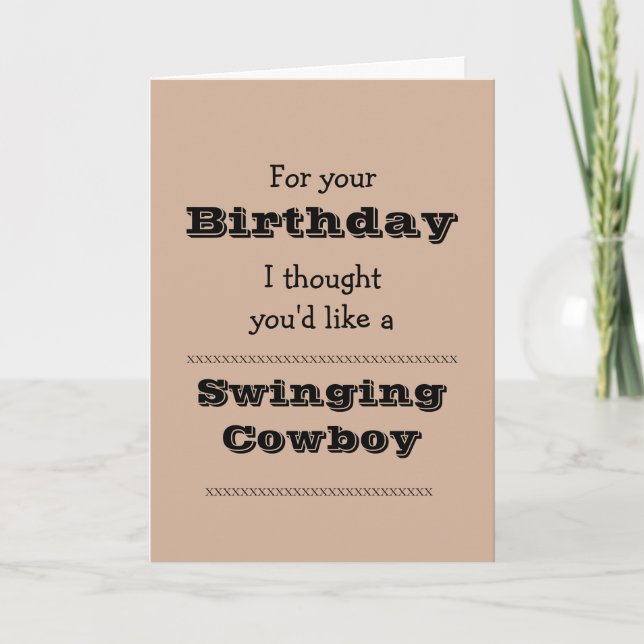 Funny Birthday Swinging Cowboy Cartoon Card (Front)