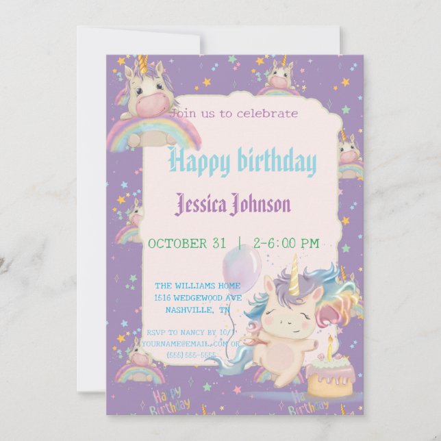 Funny Birthday Unicorn Invitation (Front)