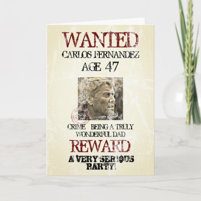 Funny Birthday Vintage Retro Humour Wanted Photo Card (Front)