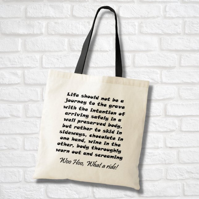 Funny birthday wine gifts tote bags over the hill (Funny over the hill wine tote bag gift idea. Life should not be a journey humor saying.)