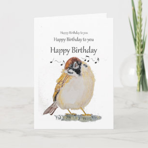 Funny Birthday Wishes Cute Singing Sparrow Bird Card