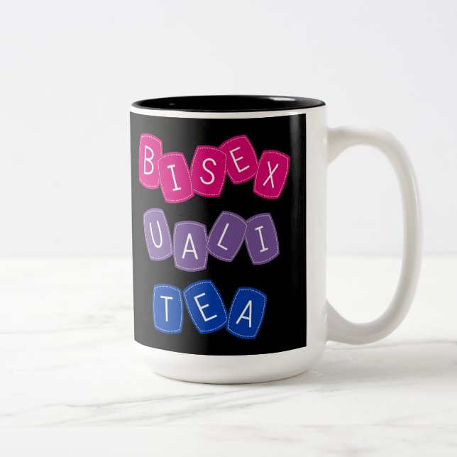 Funny Bisexual Flag Colours LGBTQ "Bisex-uali-tea" Two-Tone Coffee Mug (Right)