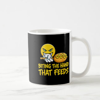 Funny Biting The Hand That Feeds Emblem Motto Coffee Mug