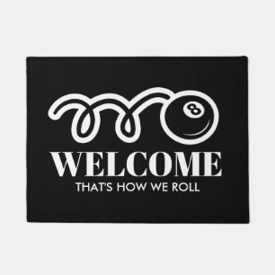 Funny black 8 ball doormat for billiards player
