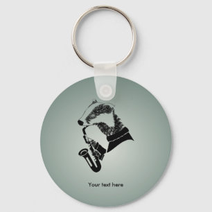 Funny Black and White Badger Saxophone Key Ring