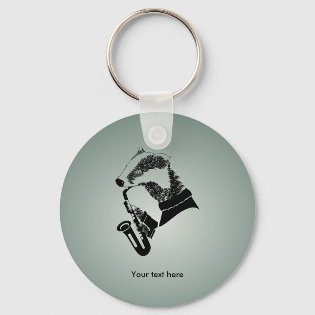 Funny Black and White Badger Saxophone Key Ring (Front)