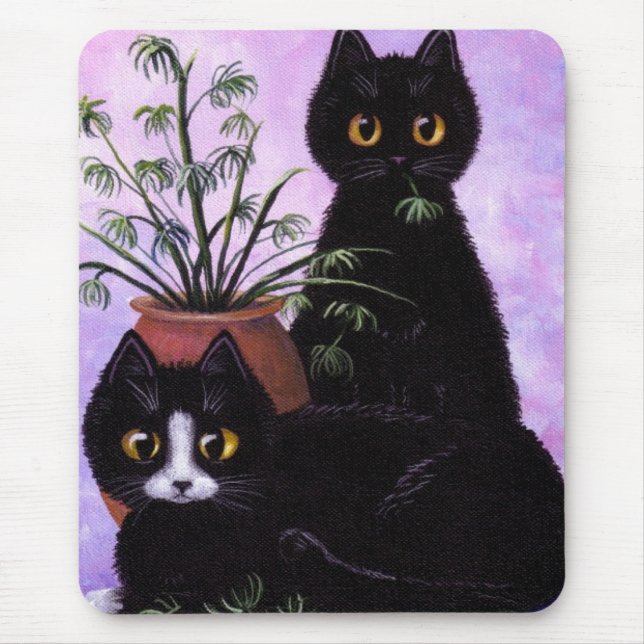 Funny Black and White Cat Creationarts Mouse Mat (Front)