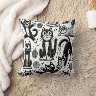Funny Black and White Cat Pattern Decorative Pillo Cushion