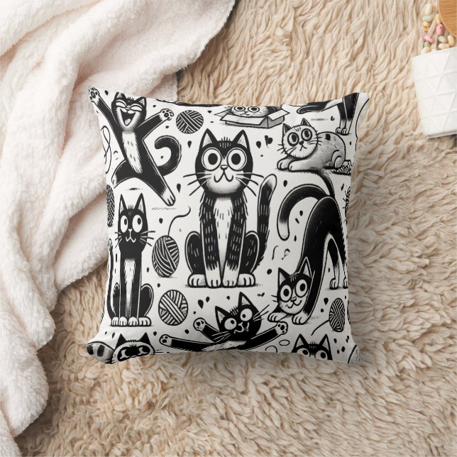 Funny Black and White Cat Pattern Decorative Pillo Cushion (Blanket)