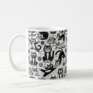 Funny Black and White Cat Pattern Mug