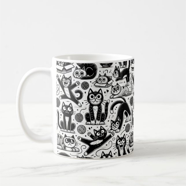 Funny Black and White Cat Pattern Mug  (Left)