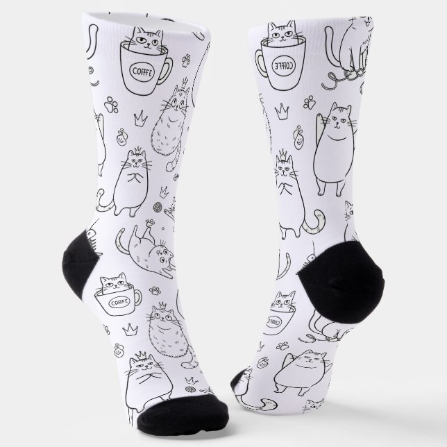 Funny Black and White Cat Pattern Socks (Angled)
