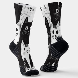 Funny Black and White Cat Pattern Socks 