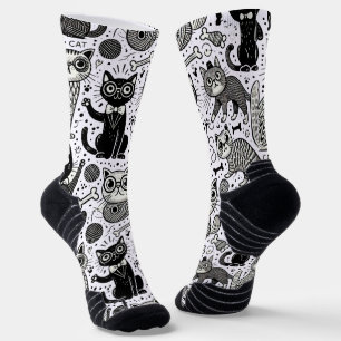 Funny Black and White Cat Pattern Socks