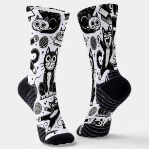 Funny Black and White Cat Pattern Socks 