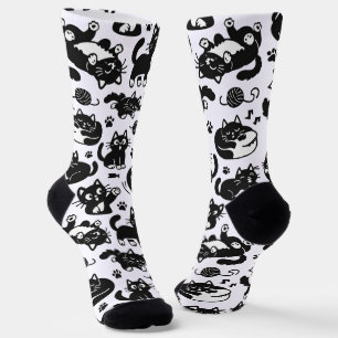Funny Black and White Cats Pattern Socks