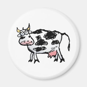 Funny Black and White Cow Cartoon Magnet