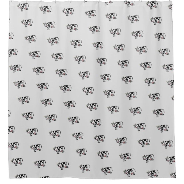 Funny Black and White Cow Cartoon Shower Curtain (Front)