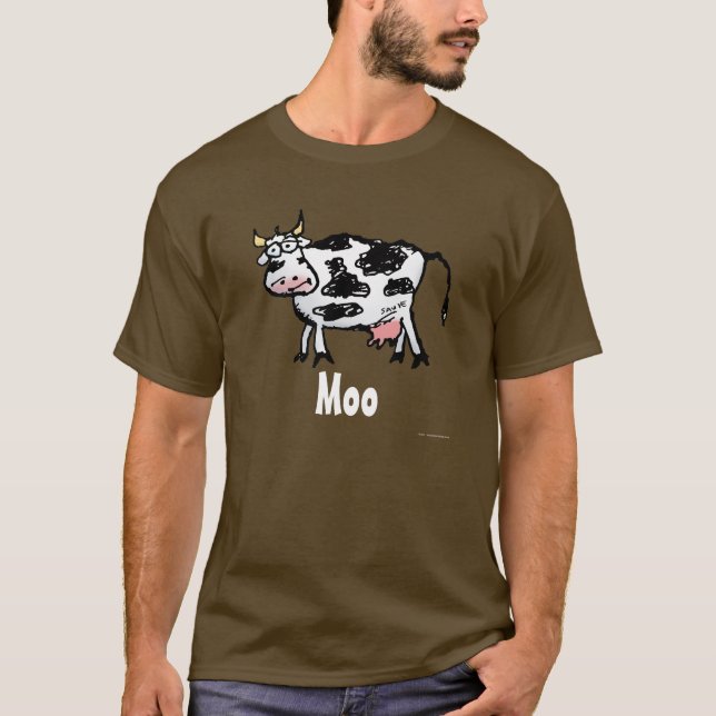Funny Black and White Cow Cartoon T-Shirt (Front)