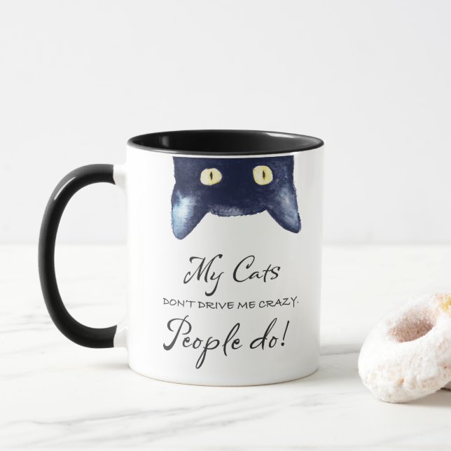 Funny Black and White Crazy Cat Lady Mug (With Donut)